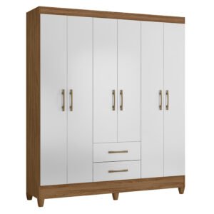 Guarda-Roupa Casal 6 Portas Bater 2 Gavetas Panamá Moval Roupeiro - Naturale/Branco