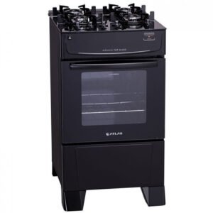 Fogão Atlas 4 Bocas Mônaco Top Glass Automático Mesa De Vidro Forno 50L - Preto - Bivolt