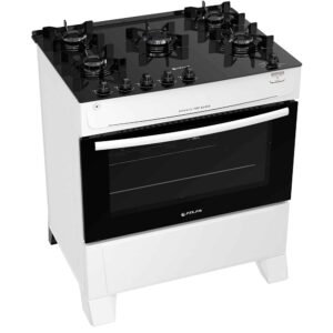 Fogão Atlas 5 Bocas Mônaco Top Glass Automático Mesa Vidro Forno 86,5L - Bivolt - Branco