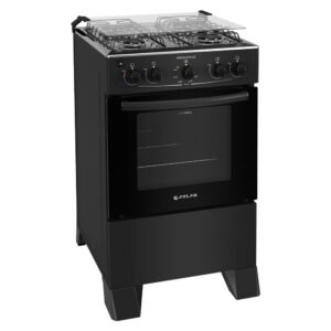 Fogão Atlas 4 Bocas Mônaco Plus Automático Mesa De Inox Forno 50L - Preto