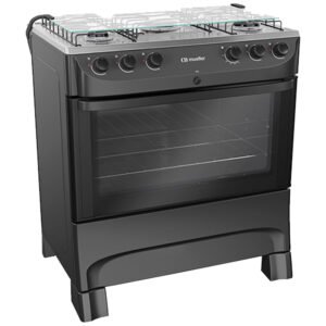 Fogão Mueller 5 Bocas Mfi5bb Automático Mesa De Inox Forno 81,6L - Preto Fosco - Bivolt