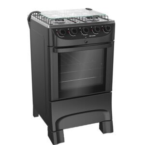 Fogão Mueller Mfi4bb 4 Bocas Automático Mesa De Inox Forno 48,1L - Preto Fosco - Bivolt