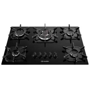 Cooktop A Gás Mueller 5 Bocas Superautomático Tripla Chama Mesa De Vidro - Preto - Bivolt