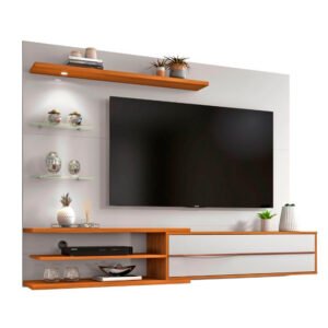 Painel Para Tv Até 60" Com Led E Prateleiras Em Vidro Nt 1115 Notável - Off White/Freijó